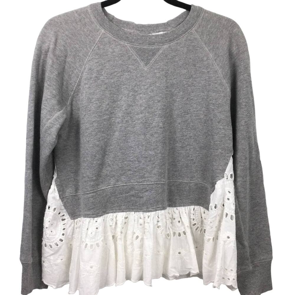 Lini Women Crew Neck Eylet Lace Up Accent Long Sleeve Pullover Top Size Small